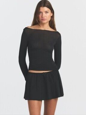 SKIMS Black Long Sleeve Boatneck Top